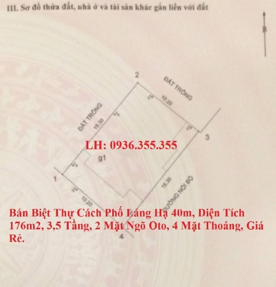 Bán Biệt Thự Láng Hạ, Hồ Thành Công, Ba Đình, 180m2, Lô Góc, 4 Mặt Thoáng, Giá Rẻ